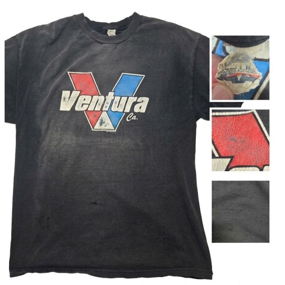 Ventura Ca Shirt Mens XL Faded Black Thrashed Distress Valvoline Style Tee